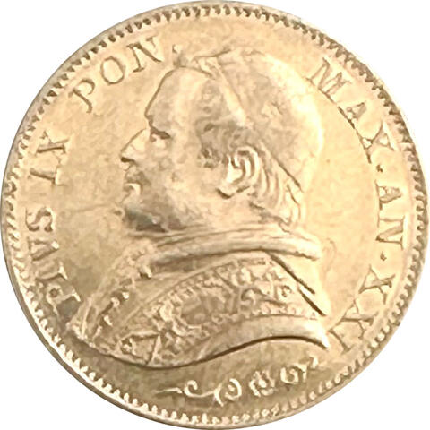 Vatikan 20 Lire Italien Pius IX 1866